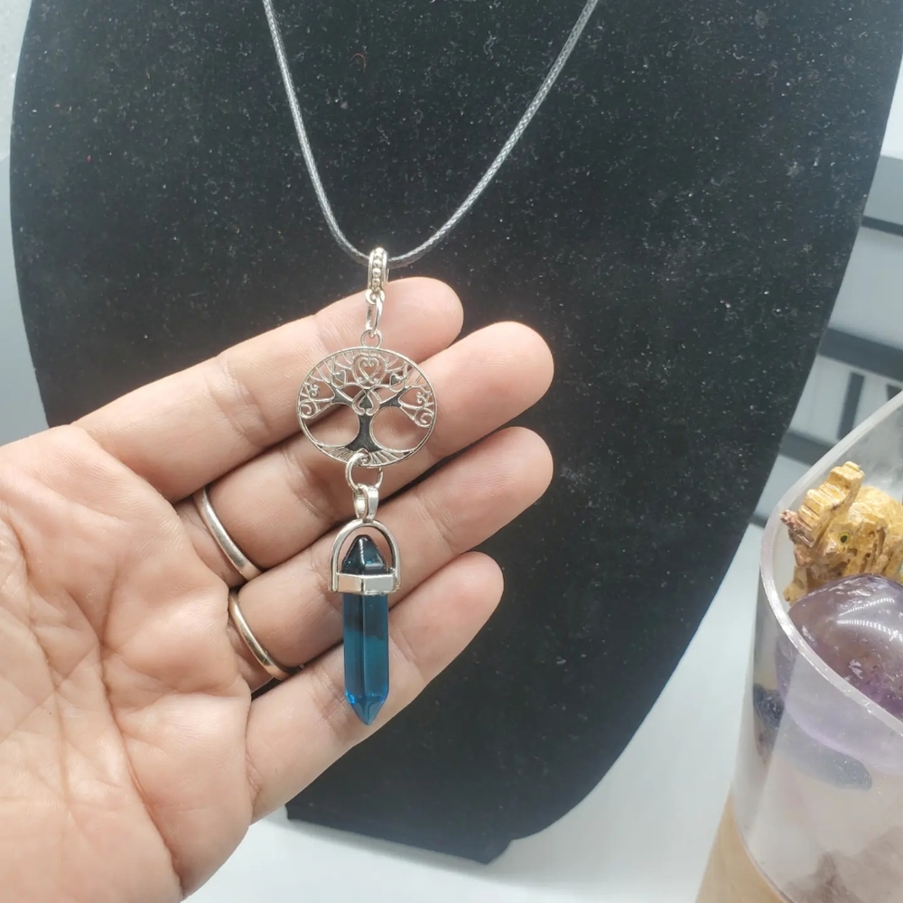 Handmade Tree if life blue quartz pendant necklace